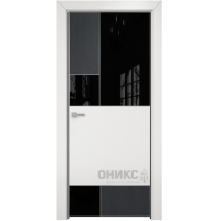 Дверь Оникс New York Дуб графит / белая эмаль , глухая с вставкой лакобель RAL 9005