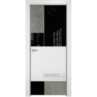 Дверь Оникс New York бетон светлый / белая эмаль, глухая с вставкой лакобель RAL 9005