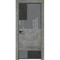 Дверь Оникс New York бетон темный/бетон светлый, глухая лакобель RAL7040