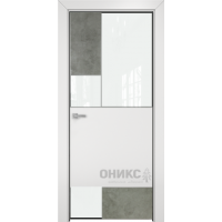 Дверь Оникс New York бетон светлый / белая эмаль, глухая с вставкой лакобель RAL 0333