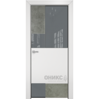 Дверь Оникс New York бетон светлый / белая эмаль, глухая с вставкой лакобель RAL 7040