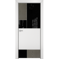 Дверь Оникс New York Дуб арктик / эмаль белая, глухая с Lacobel RAL9005
