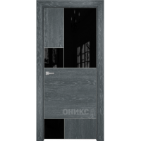 Дверь Оникс New York Дуб седой, глухая с вставкой лакобель RAL 9005