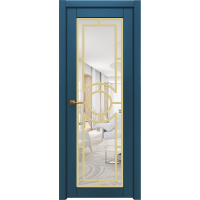 Межкомнатная дверь Микс 8 Эмаль RAL 5010 патина золото, Прозрачное стекло