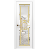 Межкомнатная дверь Микс 8 Эмаль RAL 9003 патина золото, Прозрачное стекло