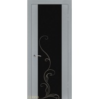 Дверь Геона Люкс 1, Триплекс черный с гравировкой, Алюминий