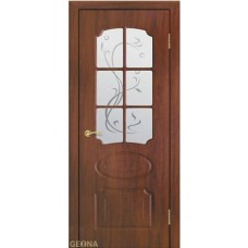 Межкомнатные двери,Дверь Геона Ламия, ДО светлое, пескоструй, ПВХ, Яблоня темная тисненая 16