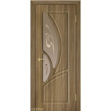 Межкомнатные двери,Дверь Геона Муза ДО бронзовое, пескоструй с фьюзингом, ПВХ, Орех натуральный распил темный