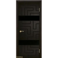 Дверь Геона Лабиринт-2 с фрезеровкой, ДО лакобель черное, ультрашпон, Венге натуральный 07