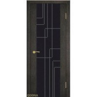 Дверь Геона Платина, Триплекс черный с узорами, ультрашпон, Тиковое дерево 8009