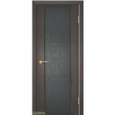 Межкомнатные двери,Дверь Геона Мираж, Триплекс черный с сатинированным рисунком, ультрашпон, Венге натуральный 07