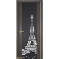 Дверь Геона Париж, Триплекс черный с шелкографией, ультрашпон, Венге натуральный 07