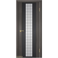 Межкомнатные двери,Дверь Геона Мозайка, Триплекс черный с шелкографией, ультрашпон, Венге натуральный 07