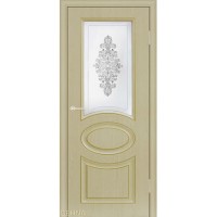 Дверь Геона Орнелла, ДО Сатинат с гравировкой и покраской, ПВХ-шпон, Ваниль структурная патина золото