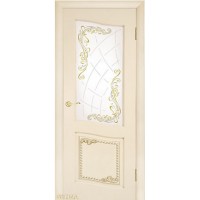 Дверь Геона Велла, Сатинат с гравировкой, покраска, ПВХ-шпон, Ваниль матовая патина золотая