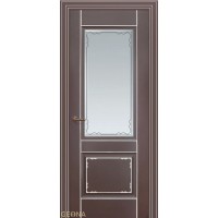 Дверь Геона Мадрид, Сатинат с гравировкой, с фацетом, эмаль Коричневая патина серебряная