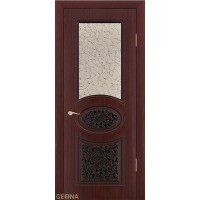 Дверь Геона Сильвия 3, Сатинат тонированный, окрашенный витраж, ПВХ-шпон, Махагон патина коричневая