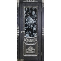 Дверь Геона Санторини, Стекло триплекс с фотопечатью, ПВХ-шпон, Венге темный 26 патина серебряная