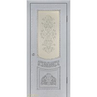 Дверь Геона Санторини, Сатинат тонированный, покраска, ПВХ-шпон, Белый патина серебряная