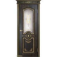 Дверь Геона Калисто, Сатинат с гравировкой, покраска, ПВХ-шпон, Венге темный 26 патина золотая