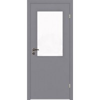 Финская дверь Olovi, окрашенная с четвертью, остекленная ст-56, серая RAL 7040