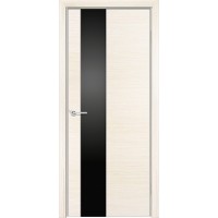 Дверь межкомнатная Q-8, лакобель черный, экошпон с алюминиевой кромкой, беленый дуб