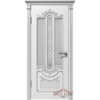 Межкомнатная дверь Александрия ДО, белая эмаль патина серебро