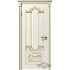 Каталог,Межкомнатная дверь DVK Aleksandria ДГ, эмаль слоновая кость патина золото