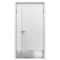 Дверь пластиковая влагостойкая 1100 мм, с отбойной пластиной, композитный ПВХ, цвет белый