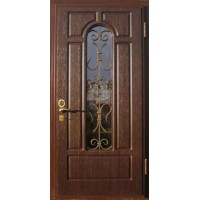 Металлическая дверь с ковкой и стеклопакетом 006