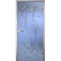 Стеклянная дверь Дельфин, матовое бесцветное стекло с гравировкой