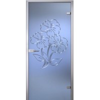 Стеклянная дверь Магнолия, матовое бесцветное стекло с гравировкой