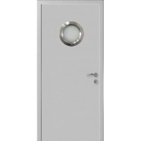 Влагостойкая композитная пластиковая дверь, остекленная, с иллюминатором, RAL 7035
