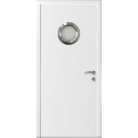 Влагостойкая композитная пластиковая дверь, остекленная, с иллюминатором, Белая