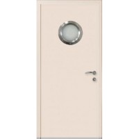 Влагостойкая композитная пластиковая дверь, остекленная, с иллюминатором, кремовый RAL 9001