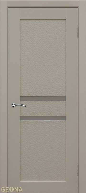 Дверь Геона L-18, Сатинат графит, ПВХ-шпон, Софт латте