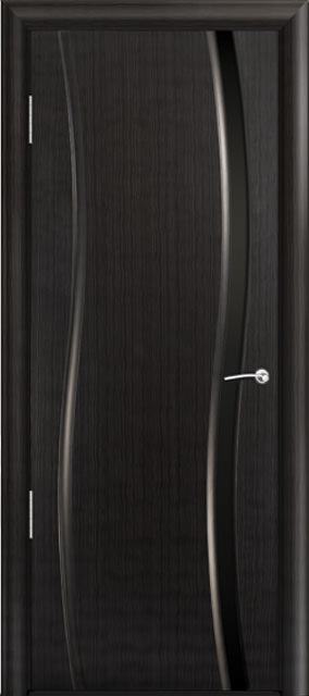 Ульяновская дверь Омега ДУ узкое стекло, эбеновое дерево, черный триплекс