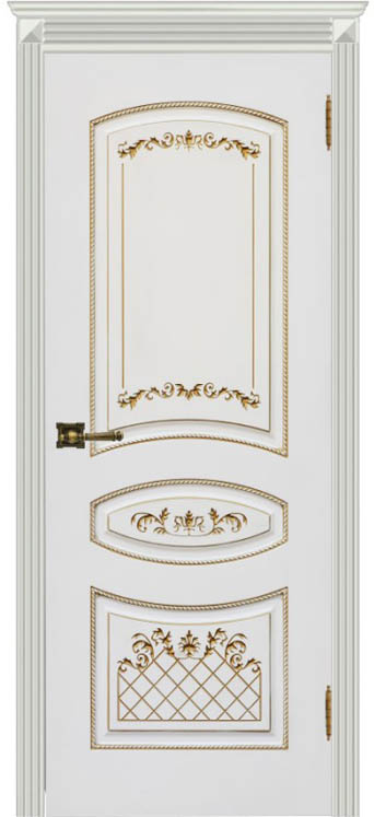 Ульяновская межкомнатная дверь, Карина-3 ДГ, Эмаль белая патина золото